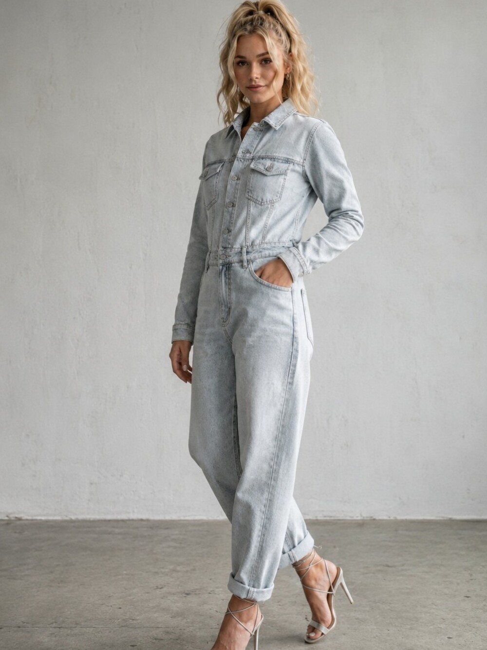 ​7 For All Mankind NWOT Light-Wash Denim Pleated Utility Jumpsuit, Size Small